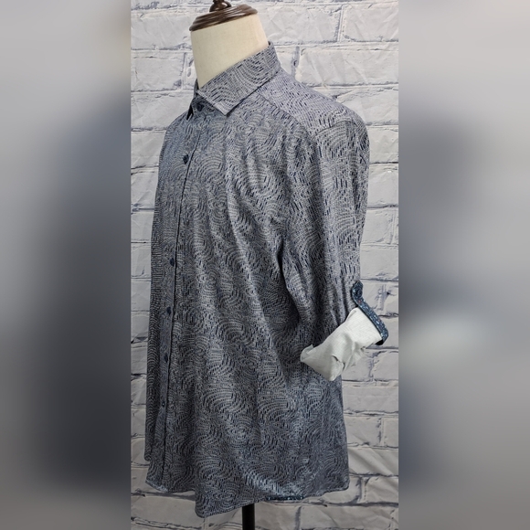 Robert Graham Button Down Shirt Casual Roll Tab Sleeves Tailored Fit Gray XL - Picture 2 of 16